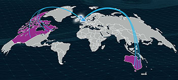 World map with highlighted QinetiQ locations