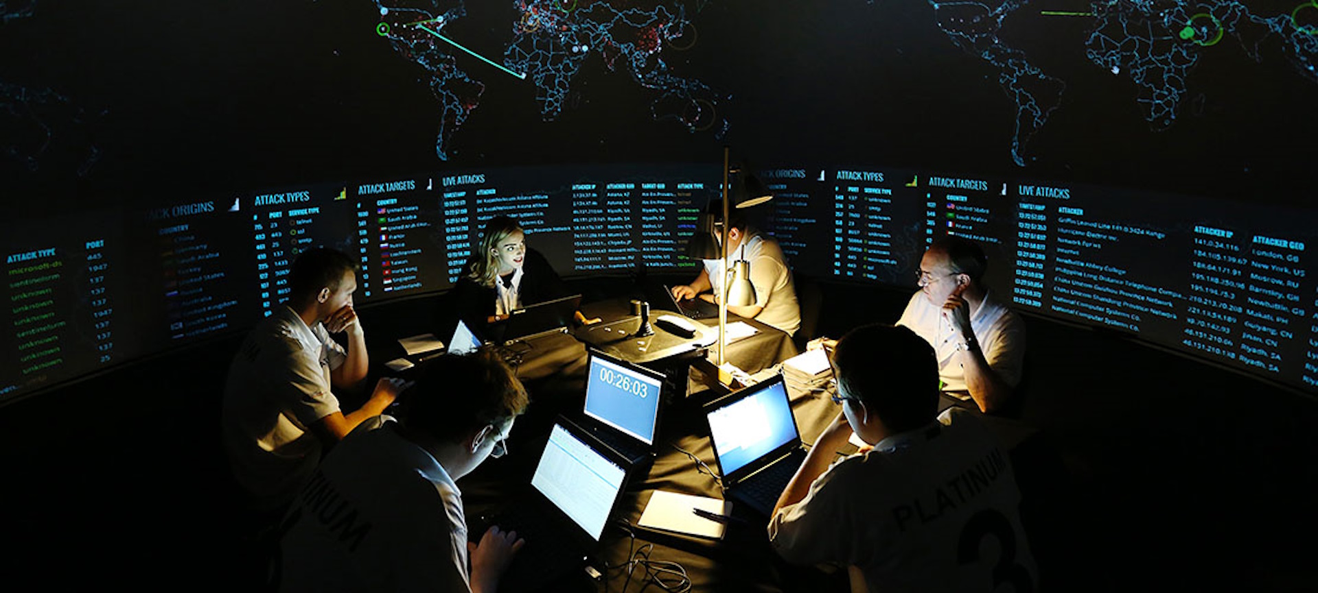 Several people using laptops as part of a Cyber Challenge