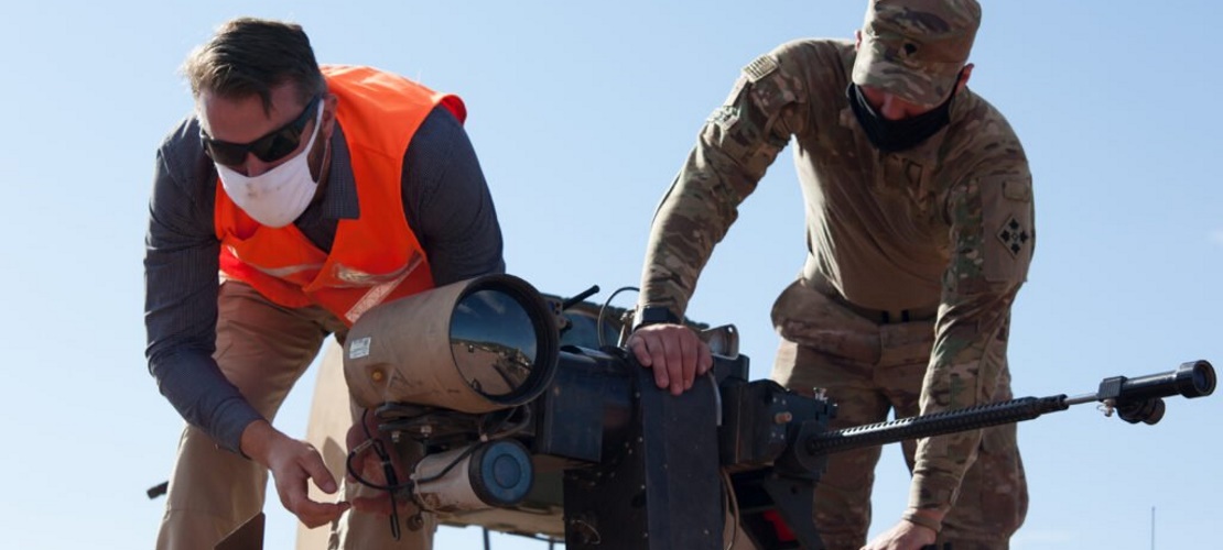 Adjusting the remote-controlled weapons station on an experimental Robotic Combat Vehicle