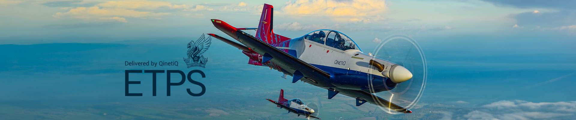 ETPS: Delivered by QinetiQ logo alongside two PC21 aircraft
