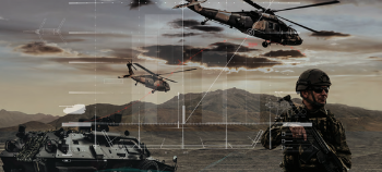 Enacting Prototype Warfare composite image showing soldier tank and helicopters