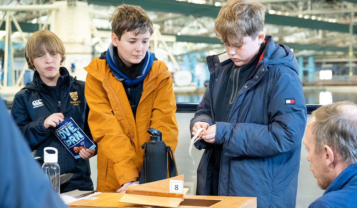 Pupils attending the powerboat challenge 2026 at the Ocean Basin facility at the Haslar Marine Technology Park.