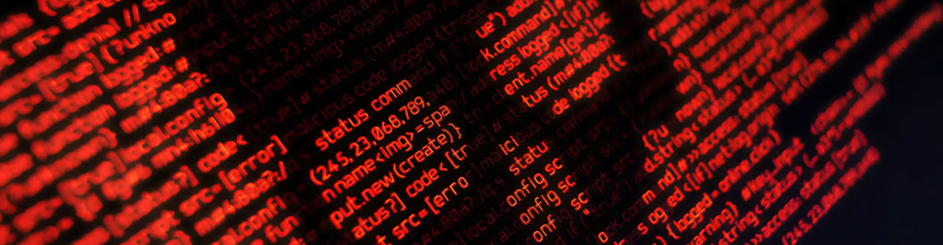 Abstract depiction of computer code with a skull-like figure visible within the text