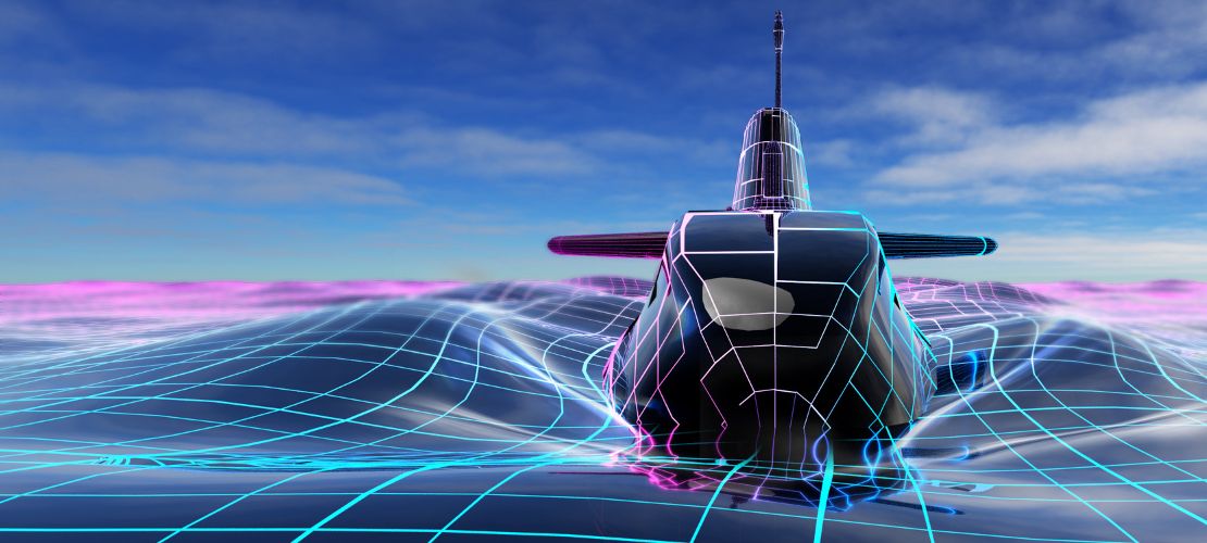 line drawing showing the front of a submarine