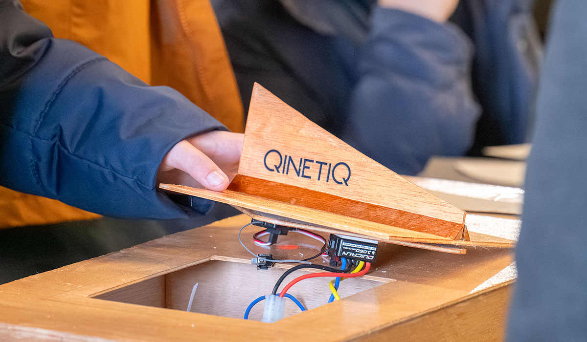 QinetiQ's powerboat from the 2026 challenge at the Ocean Basin facility at the Haslar Marine Technology Park.
