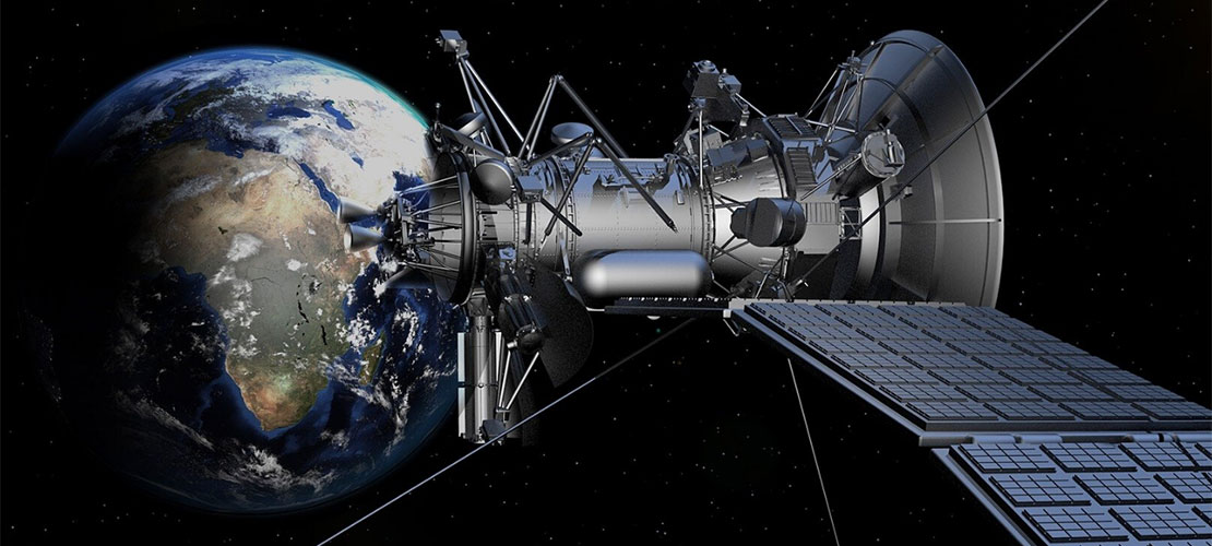Orbital Ecosystem - detailed graphical representation of large satellite orbiting Earth with Africa clearly visible