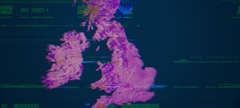 Map of UK on a digital screen