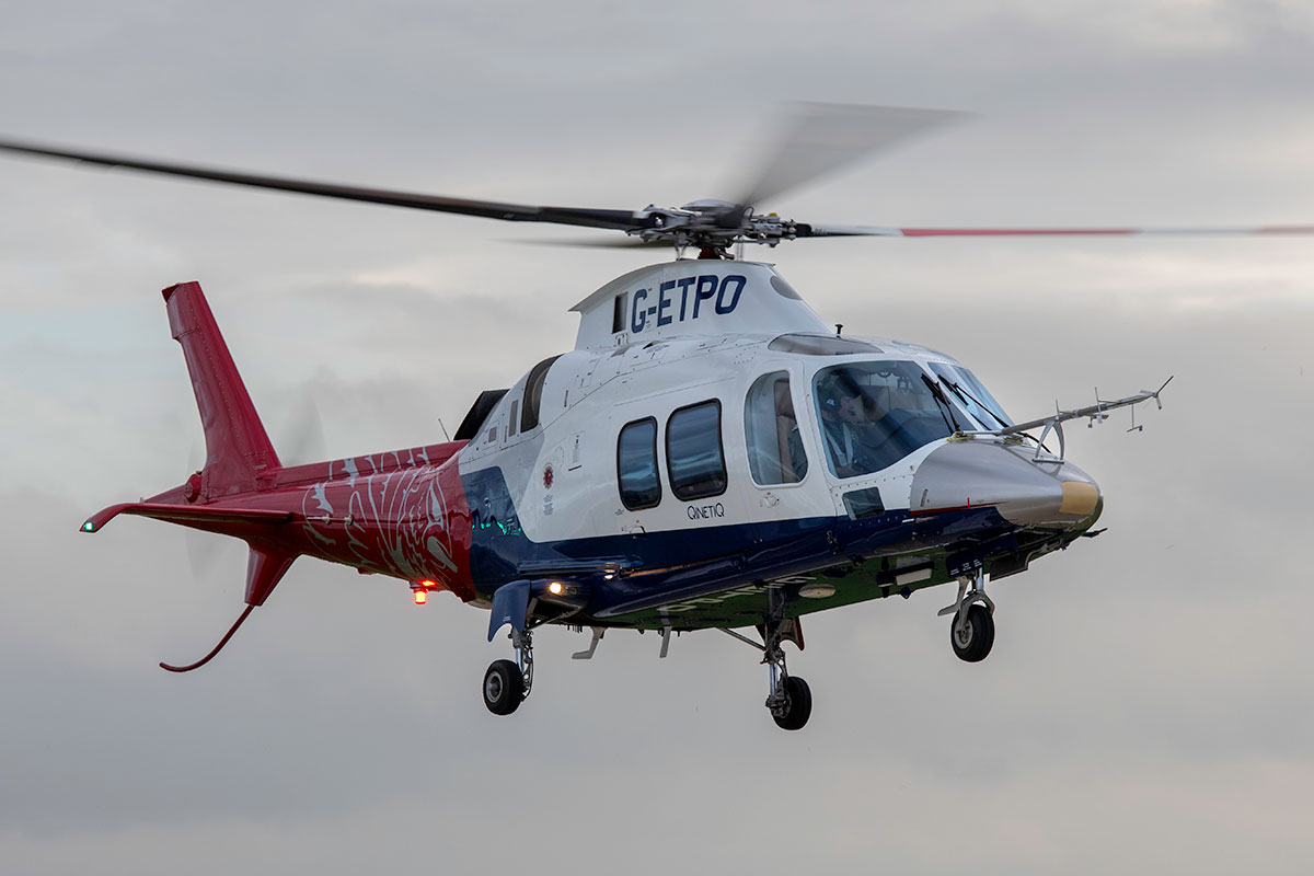 Agusta A109 during first flight with a bracket made from 98% recycled titanium