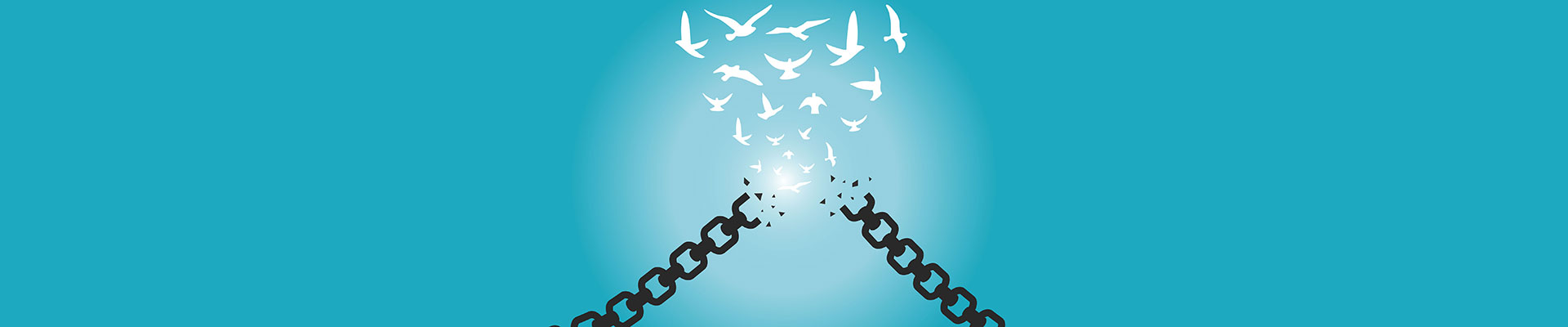 Birds in the sky breaking free from chains