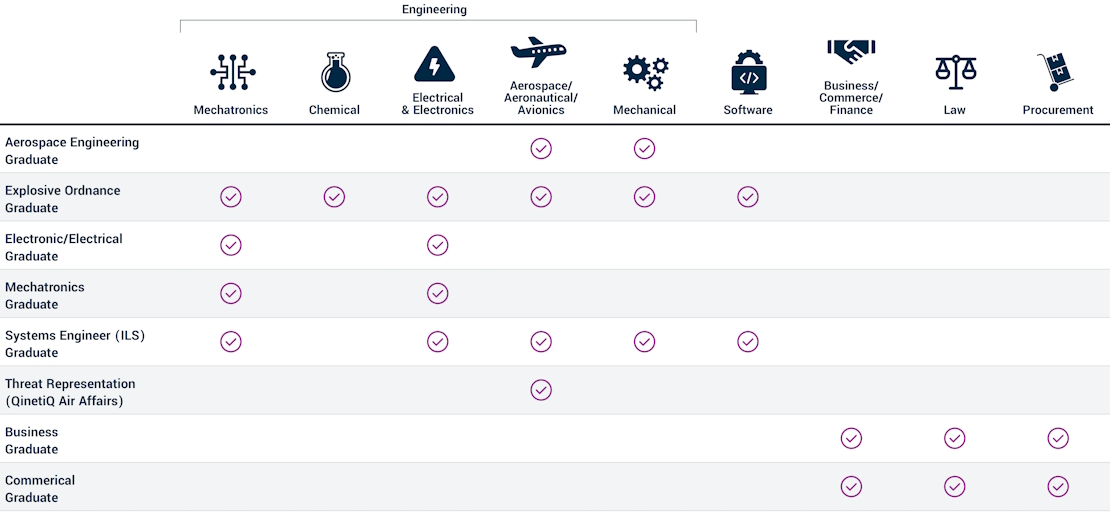 Matrix, showing where graduates can fit into QinetiQ.