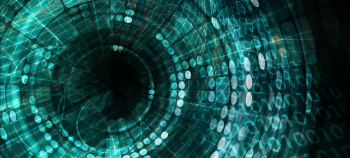 Mission-Led Innovation image showing dots making up a larger funnel in blue against dark background