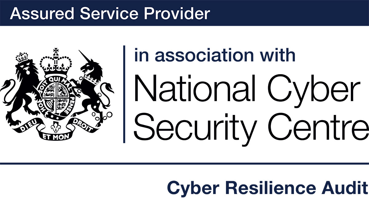 Assured Service Provider logo featuring a coat of arms next to the text "in association with National Cyber Security Centre" and "Cyber Resilience Audit."