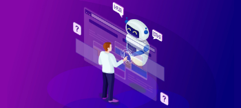 Digital Assistant card - conceptual image showing human interacting with robot with a screen in between