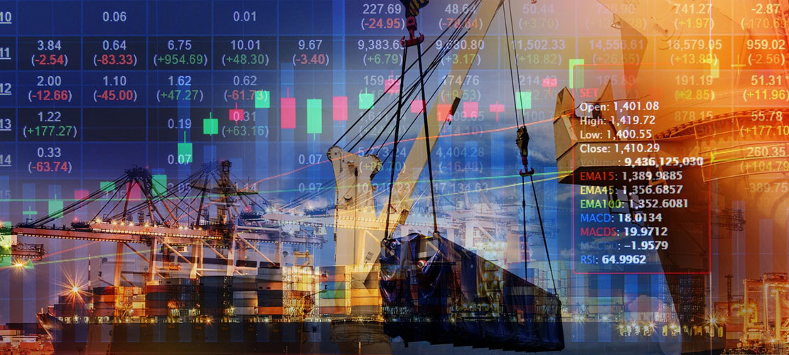 Maritime Cyber Resilience image showing container ship in dock being loaded with overlay of computer data