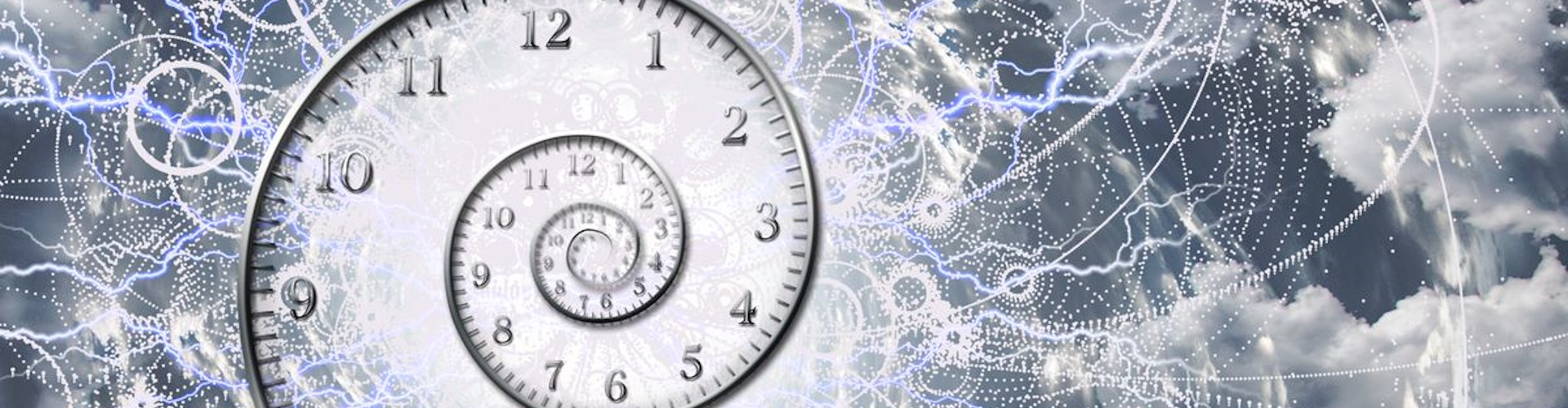 Artistic impression of a quantum clock. The clock is presented as a spiral projecting from a stormy sky. (Image Source: Shutterstock)