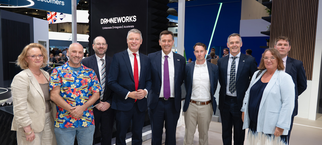 Steve Wadey and Cathy O'Carroll (QinetiQ) with Droneworks and DSEI.