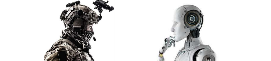 Soldier and robot staring at each other