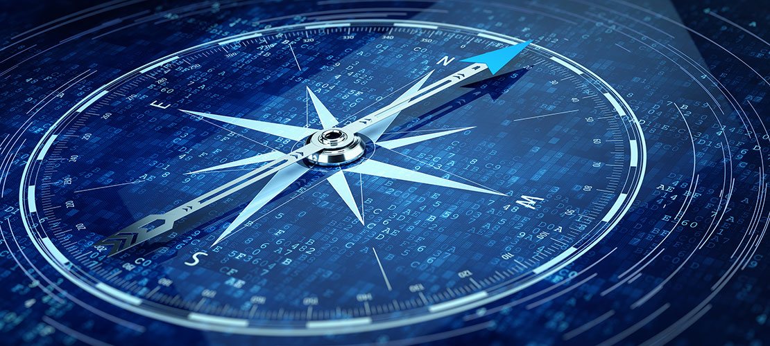 Graphic of a digital compass symbolising navigation