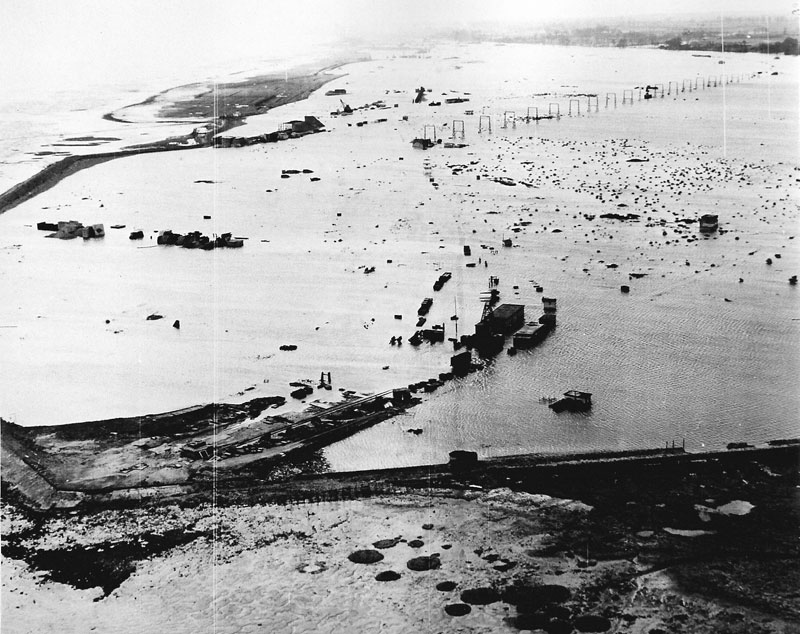 2 February 1953. Looking south west with Havengore Creek and Q Battery in foreground. Ballistic Range in middle ground (PSA Colchester)