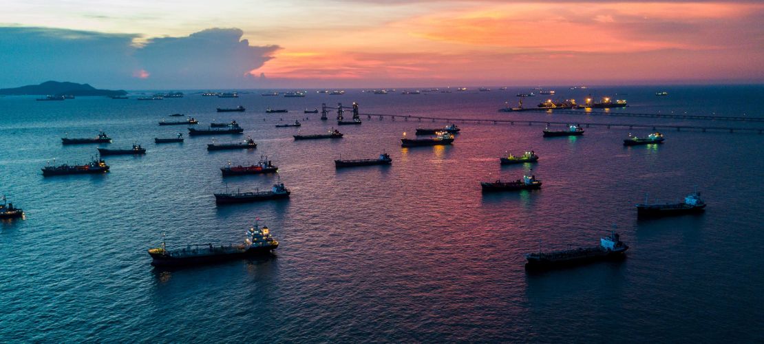 Maritime ships at sunset 
