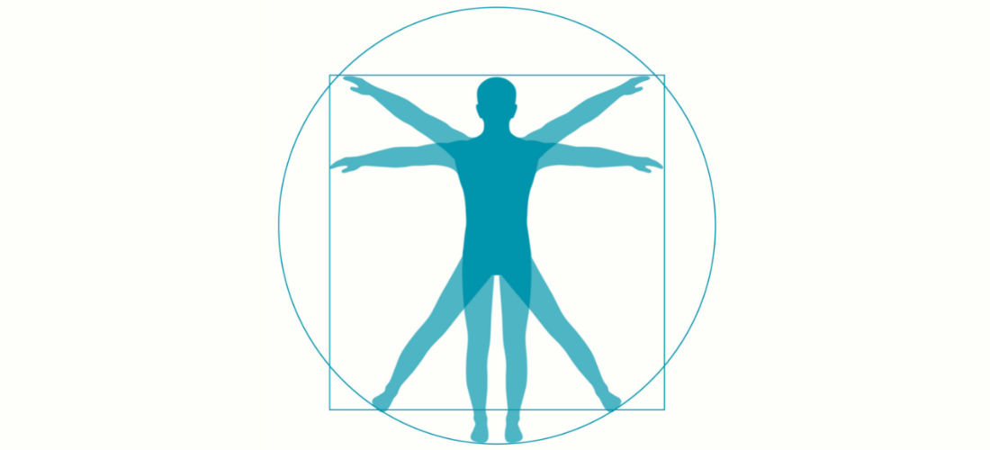 Happy Birthday Leonardo Da Vinci - image like vitruvian man in blue