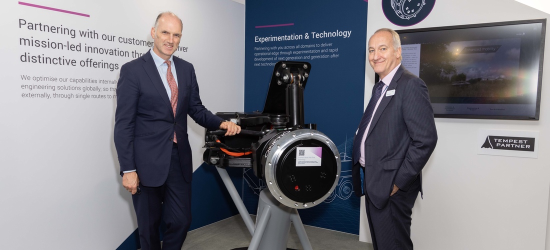 Leo Doherty and Colin Basnett on the QinetiQ stand at Farnborough International Airshow 2022