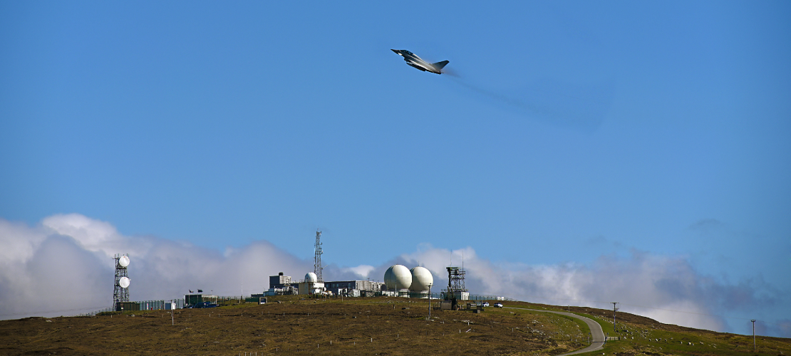 Jet flypast of Rangehead at MOD Hebrides as part of Formidable Shield 2023