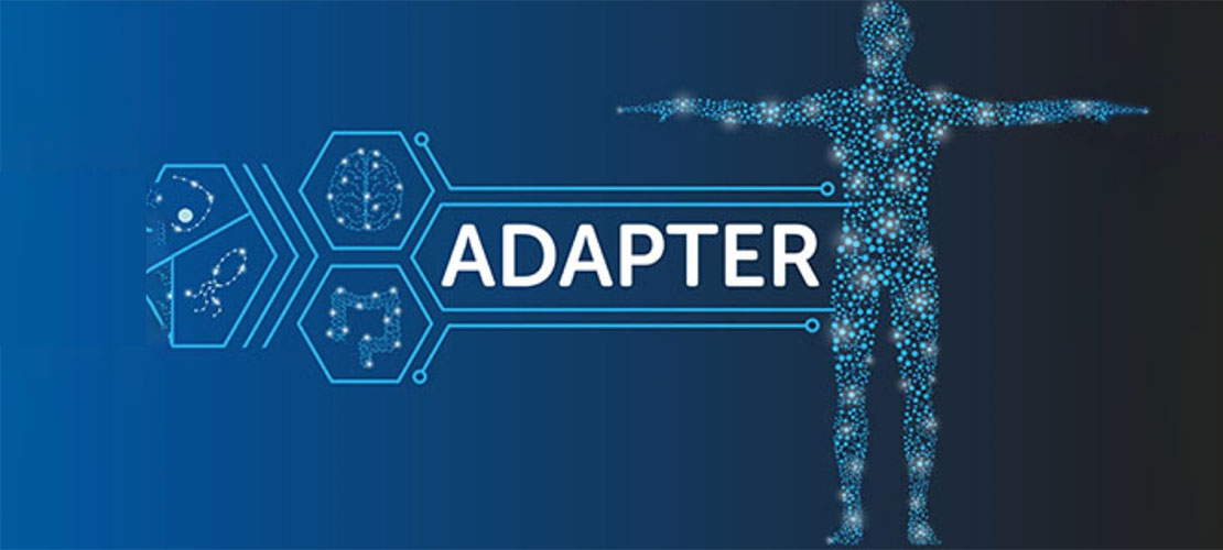 No more jetlag - image showing human body with arms outspread made up of molecules with ADAPTER nearby