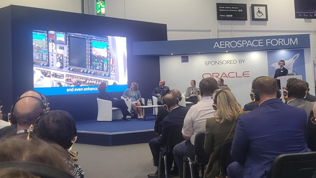 At DSEI 2023, a panel titled “Meeting global commitments to climate change whilst exploiting opportunities to further our operational advantage”, featuring Lucia Retter, Director of the Centre for Defence Economics and Acquisition, RAND, Cathy Davis CEng, Technology & Innovation Sustainability Director, BAE Systems and Linda Knutsen, Division Head, Exploration – Defence Science and Technology Laboratory (Dstl)